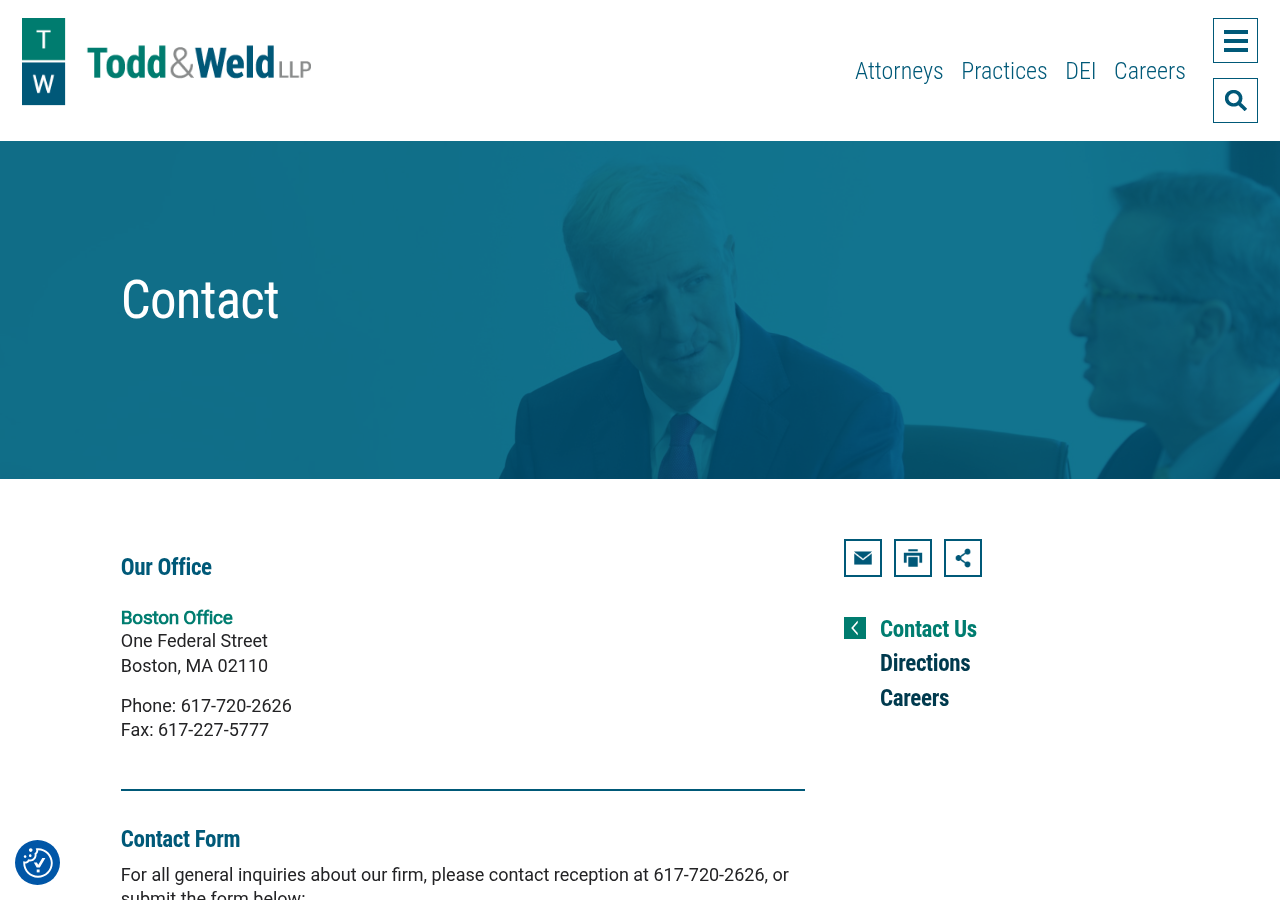 Screenshot of Contact - Todd & Weld LLP Boston Trial Lawyers