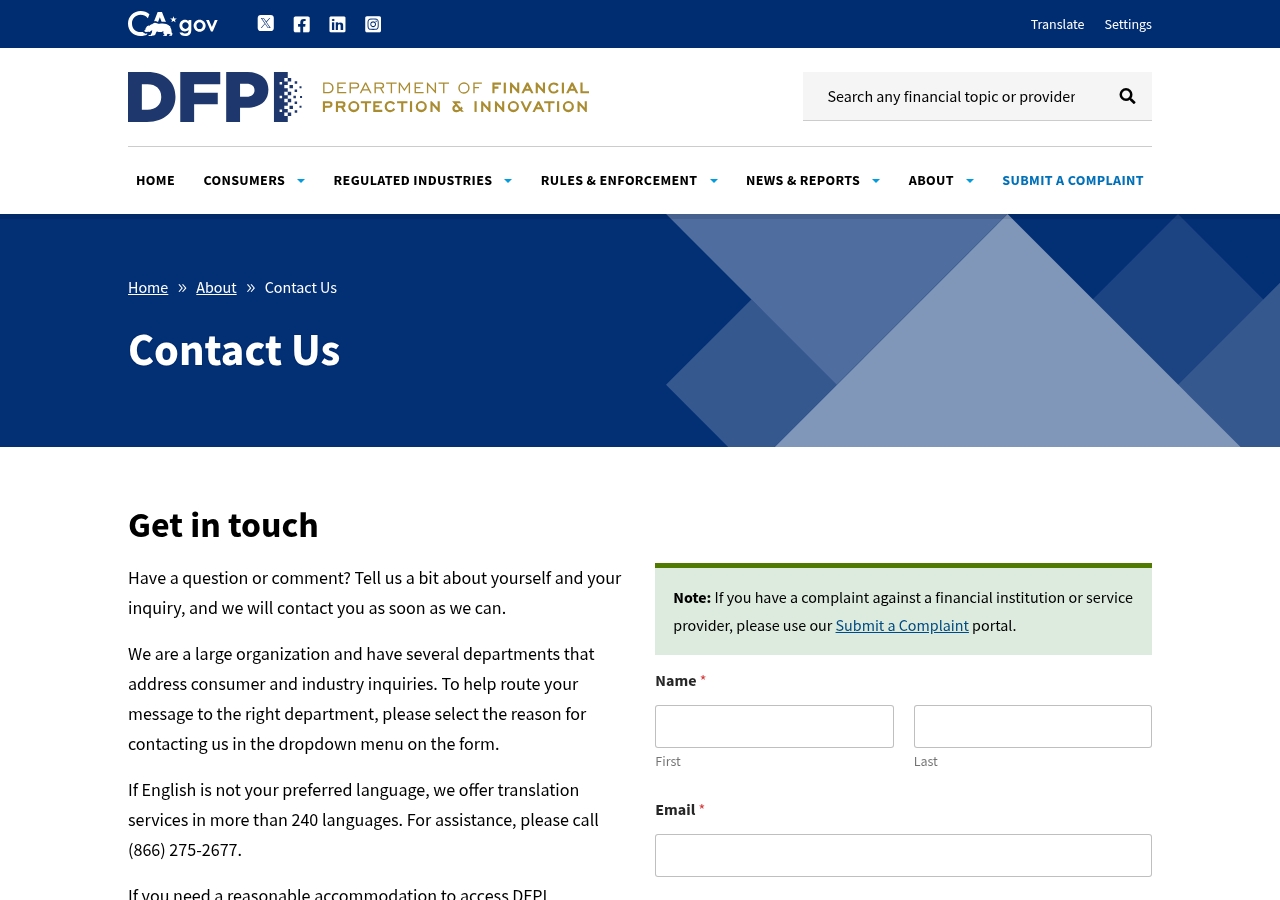 Screenshot of Contact Us - DFPI