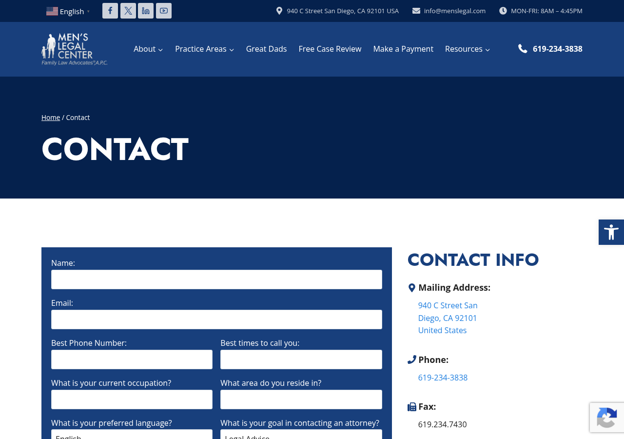 Screenshot of Contact | Men's Legal CenterFacebookXLinkedinYouTubeExpandExpandExpandToggle MenuFacebookTwitterLinkedinYoutubeExpandExpandExpandAccessibility ToolsIncrease TextDecrease TextGrayscaleHigh ContrastNegative ContrastLight BackgroundLinks UnderlineReadable FontReset