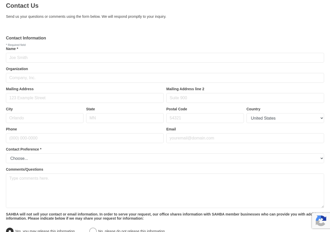 Screenshot of Contact Us
