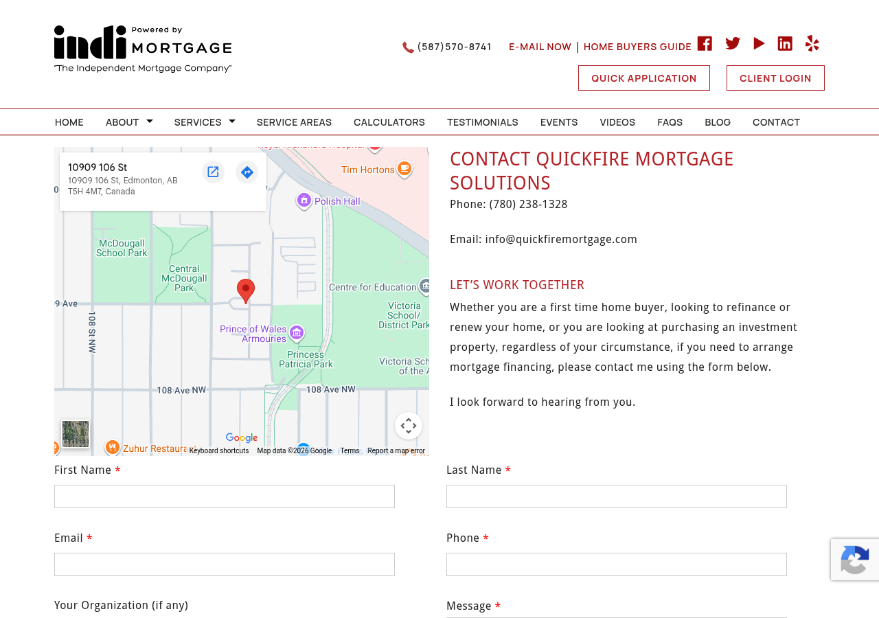 Screenshot of Contact Us