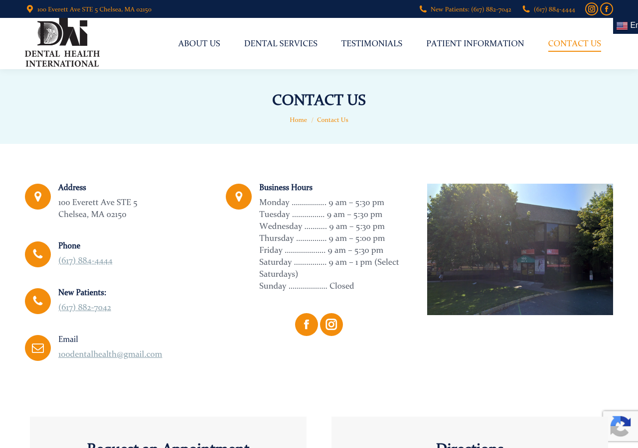Screenshot of Contact Us | Dental Health International | Chelsea, MA 02150