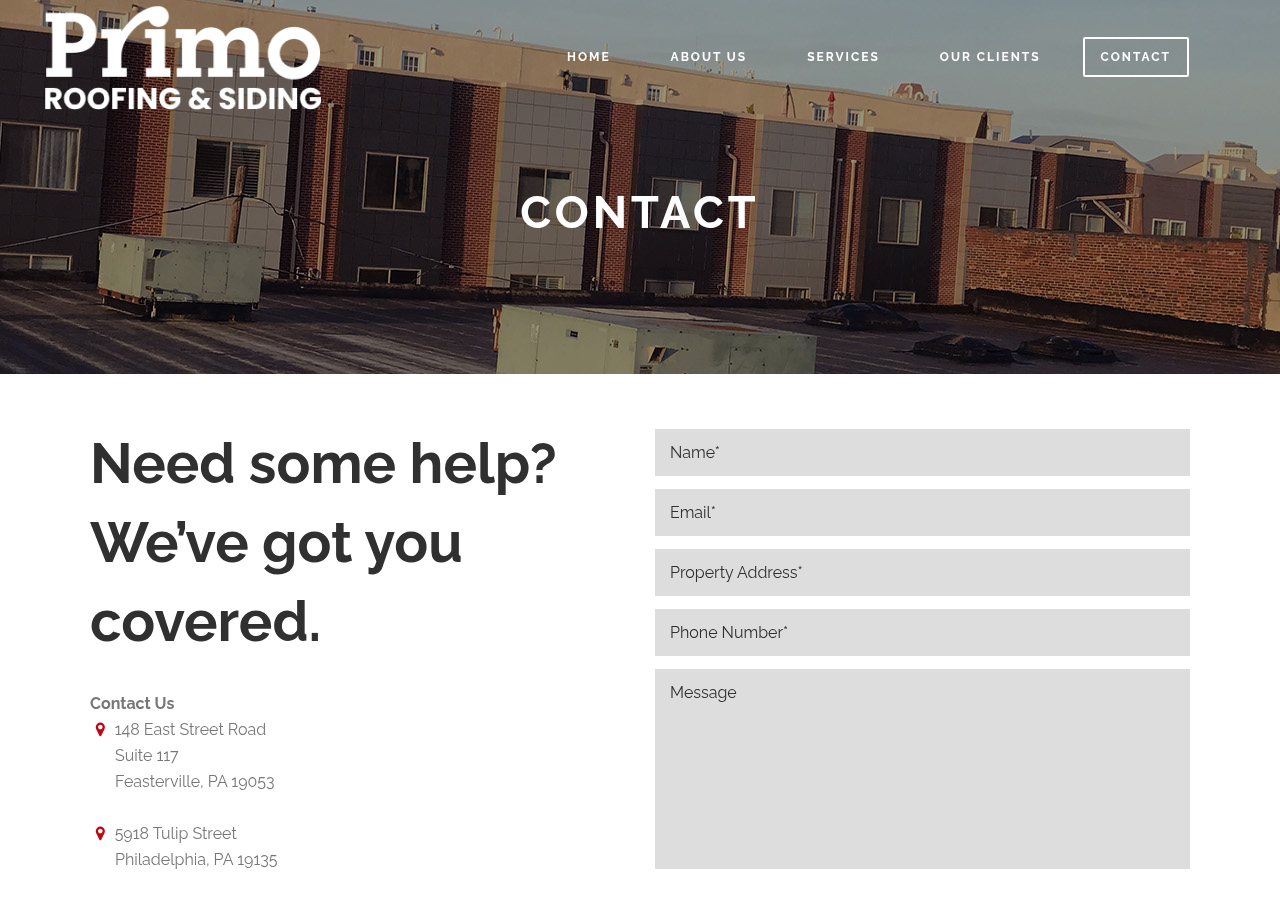 Screenshot of Contact - Primo Roofing