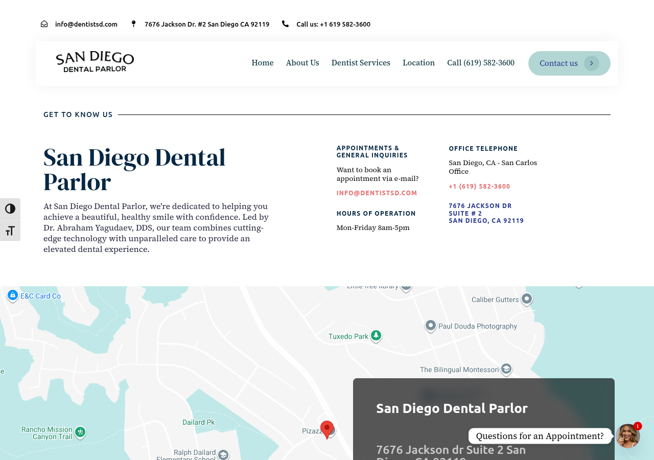 Screenshot of Contact - San Diego Dental Parlor