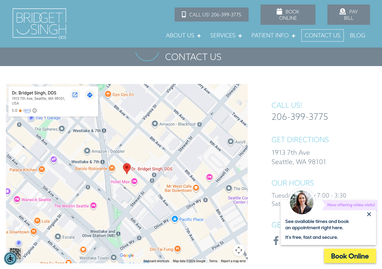 Screenshot of Contact Us | Bridget Singh DDS