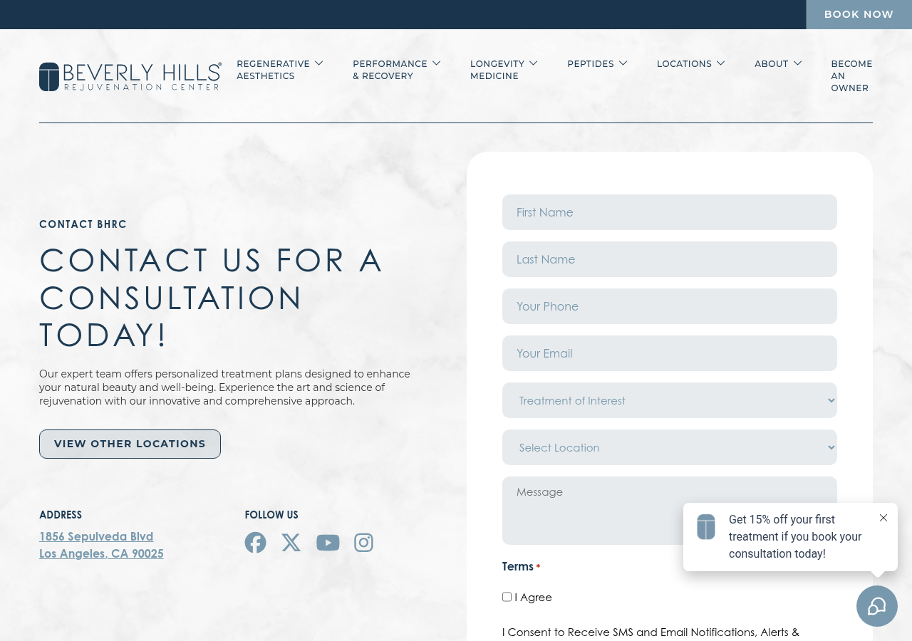 Screenshot of Contact Us | Beverly Hills Rejuvenation Center
