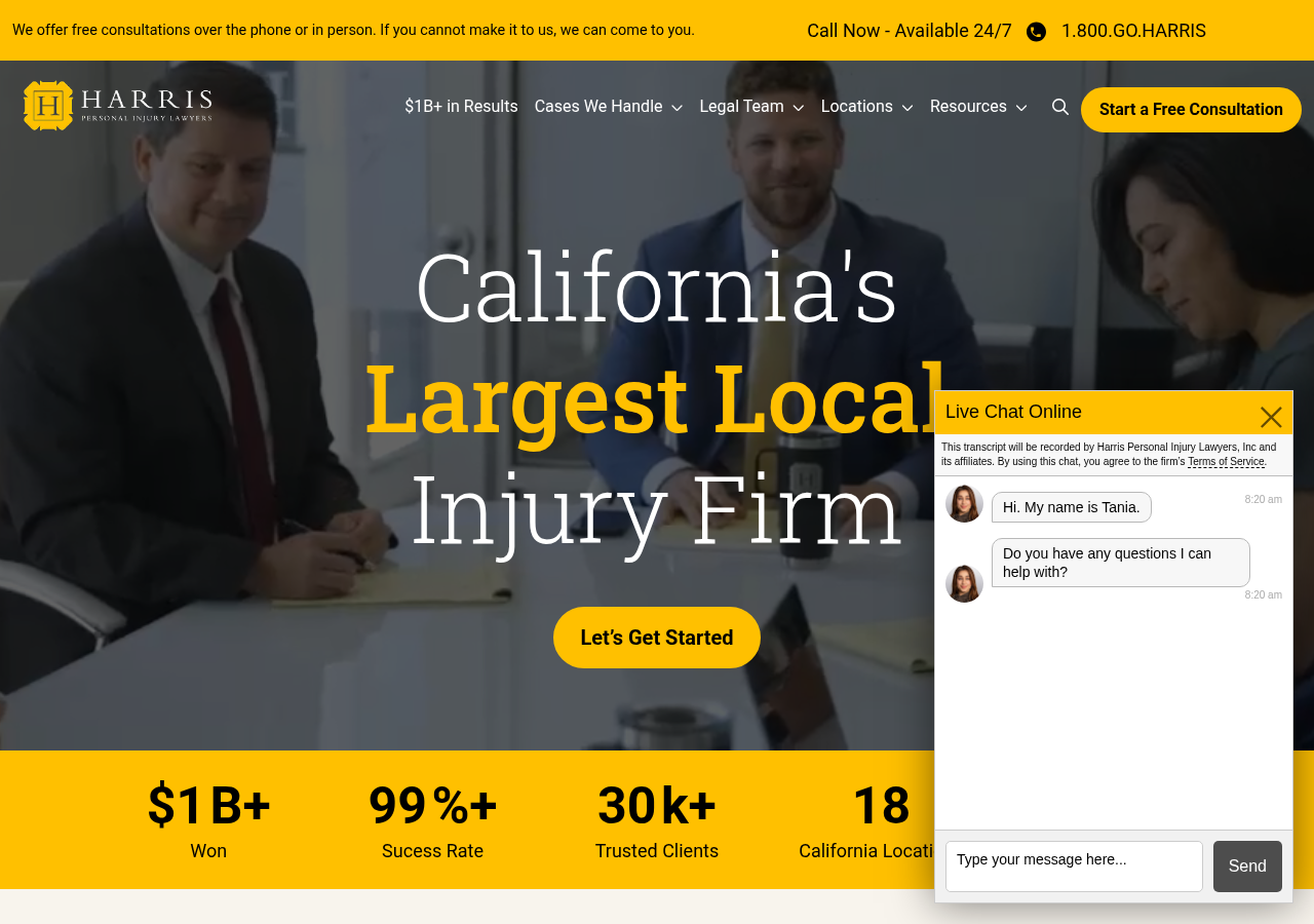 Screenshot of Harris Personal Injury Lawyers | No Fees Unless You Win