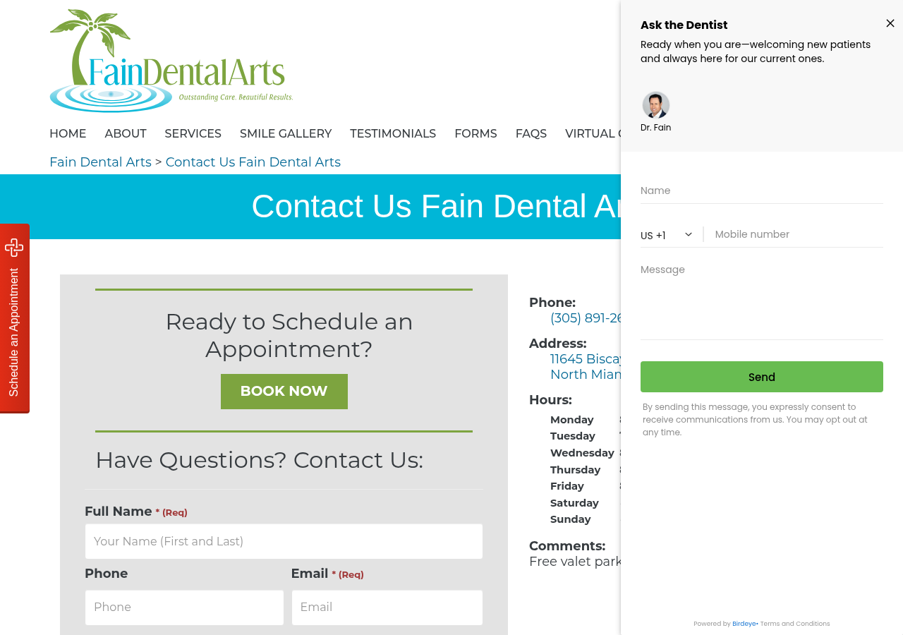 Screenshot of Contact Us | Fain Dental Arts