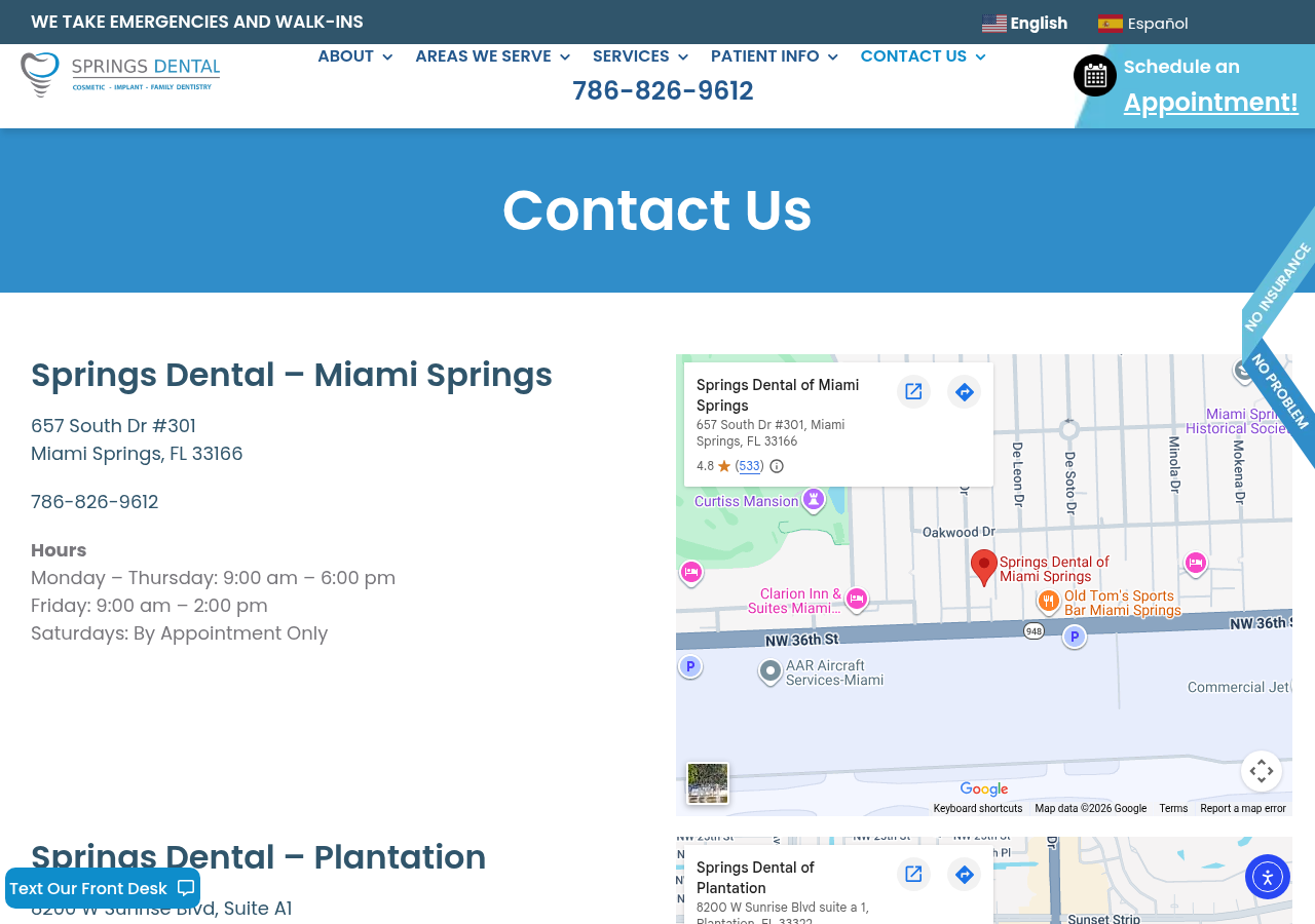 Screenshot of Contact Us - Miami Springs & Hialeah Cosmetic & General Dentist