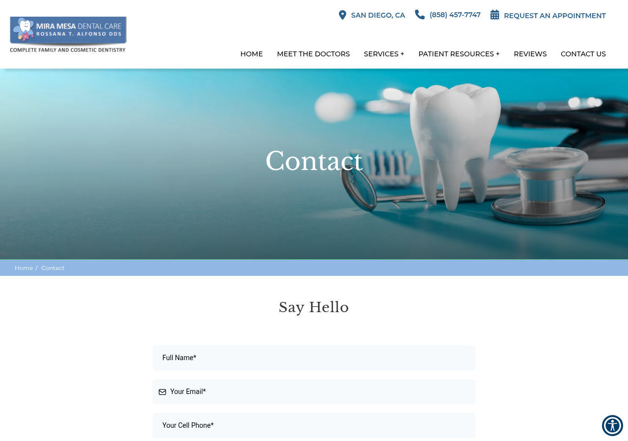 Screenshot of Contact Us | Mira Mesa Dental Care, San Diego, CA