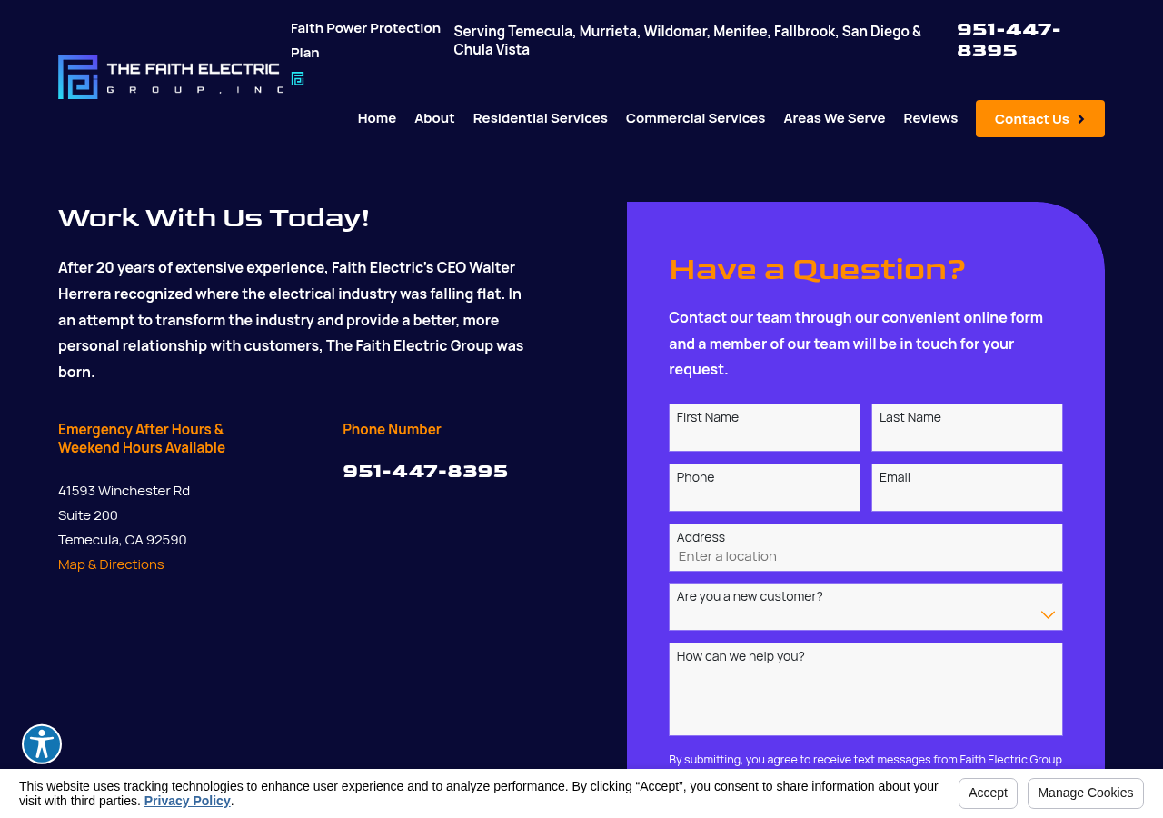 Screenshot of Contact Us | Temecula Electrical Services