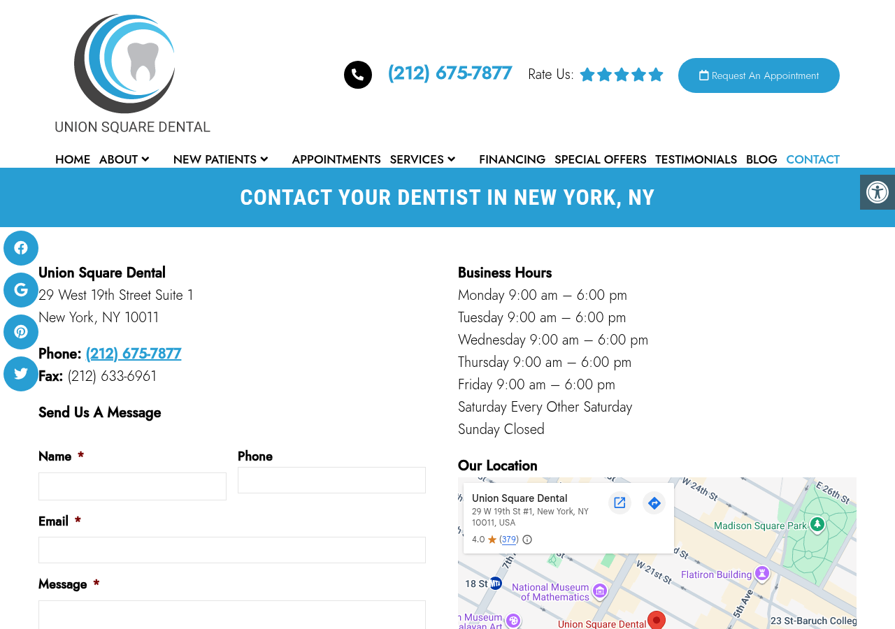 Screenshot of Dentist Near Me - Contact Us | Union Square DentalAccessibility ToolsIncrease TextDecrease TextGrayscaleLinks UnderlineReadable Font