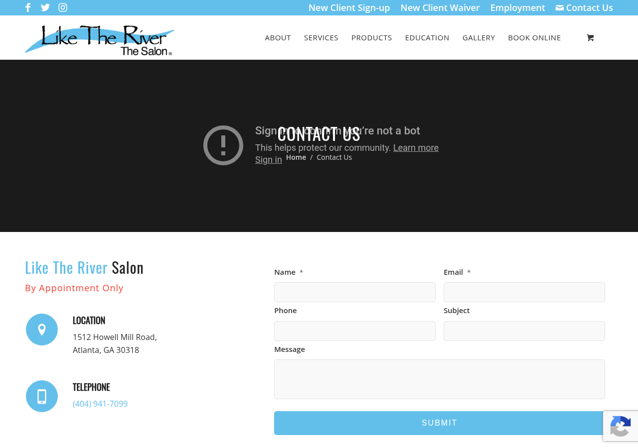 Screenshot of Contact Us – Like The River Salon | Voted Best of Atlanta