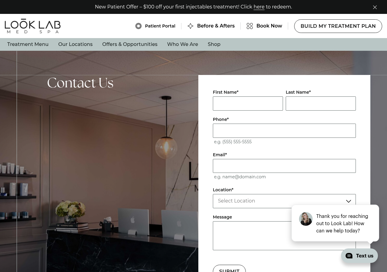 Screenshot of Contact Us | Look Lab Med Spa