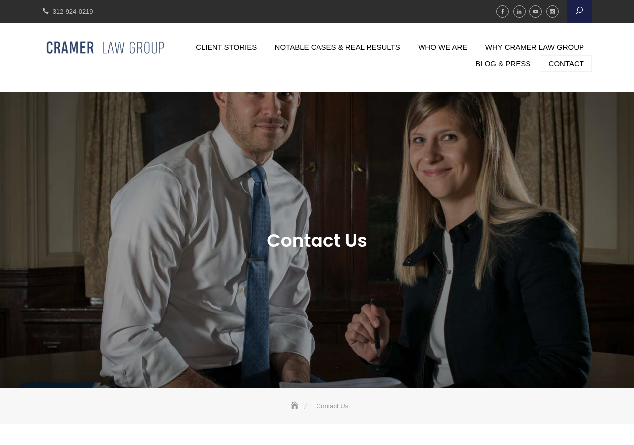 Screenshot of Contact Us - Cramer Law Group, Chicago Employment Law Firm