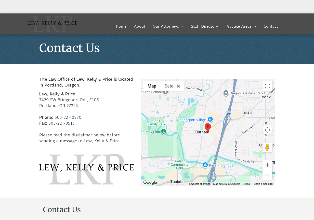 Screenshot of Contact Attorneys at Law | Lew, Kelly & Price | Portland, OR