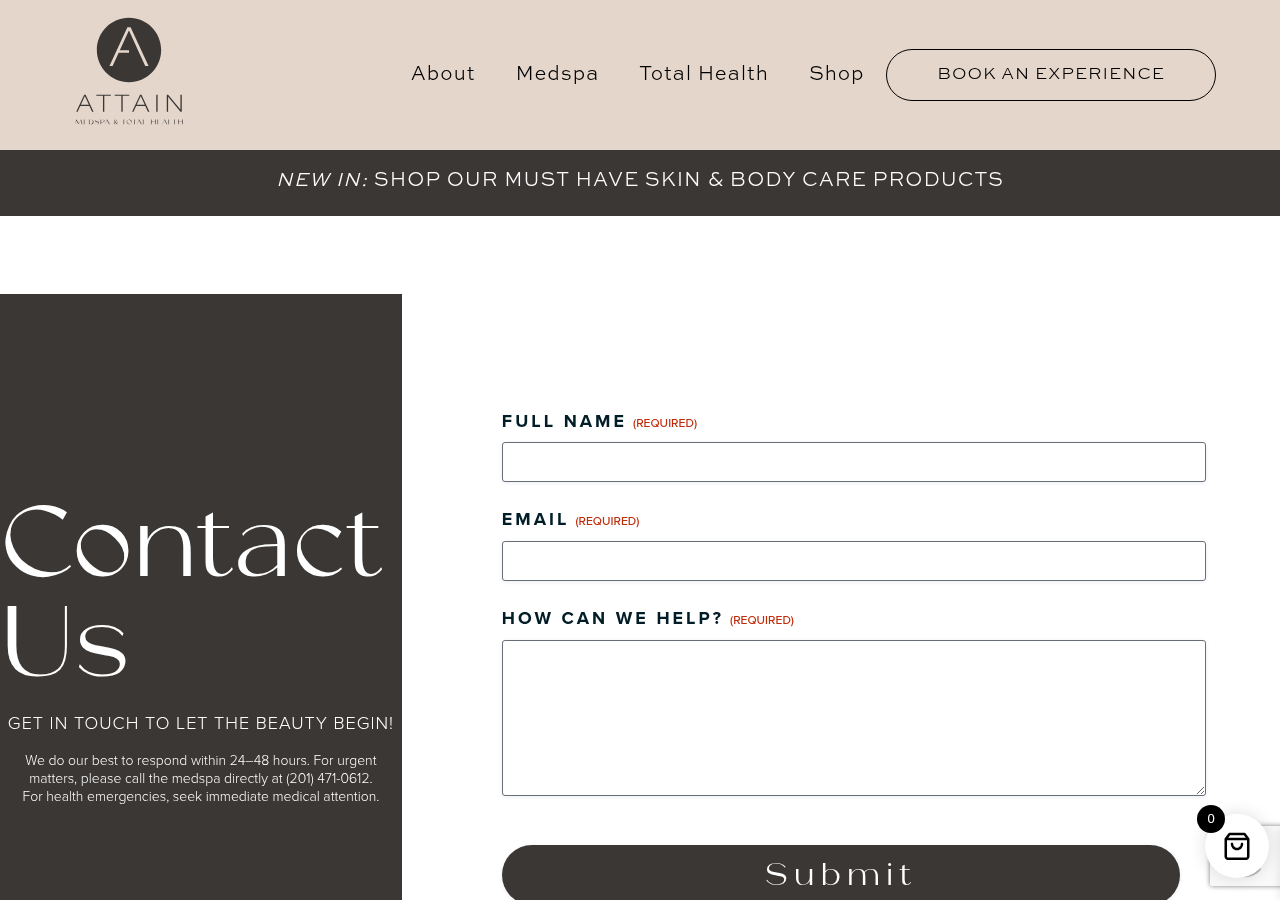 Screenshot of Contact Us - Attain MedSpa