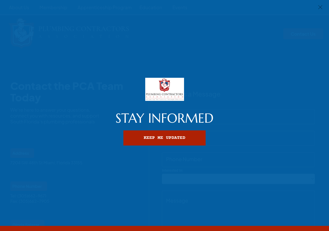 Screenshot of Contact Us – Plumbing Contractors Association