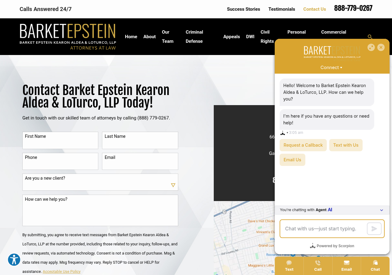Screenshot of Contact Us | Barket Epstein Kearon Aldea & LoTurco, LLP