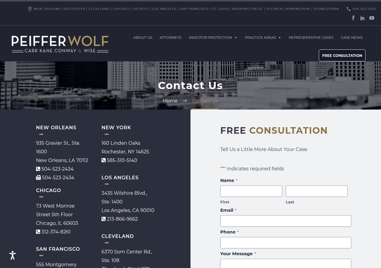 Screenshot of Contact Us | Peiffer Wolf | Nationwide Litigation Law Firm