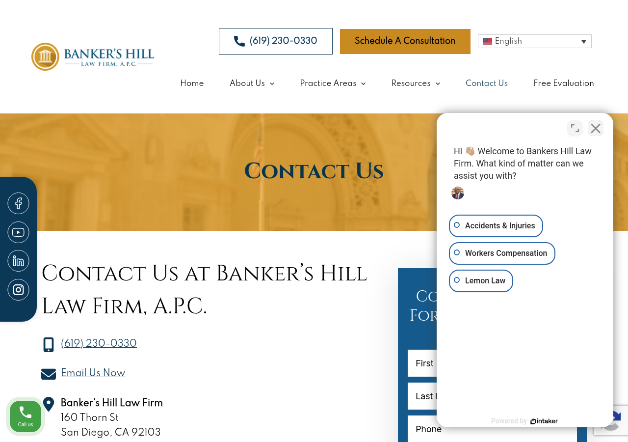 Screenshot of Contact Us | Banker's Hill Law Firm, A.P.C.