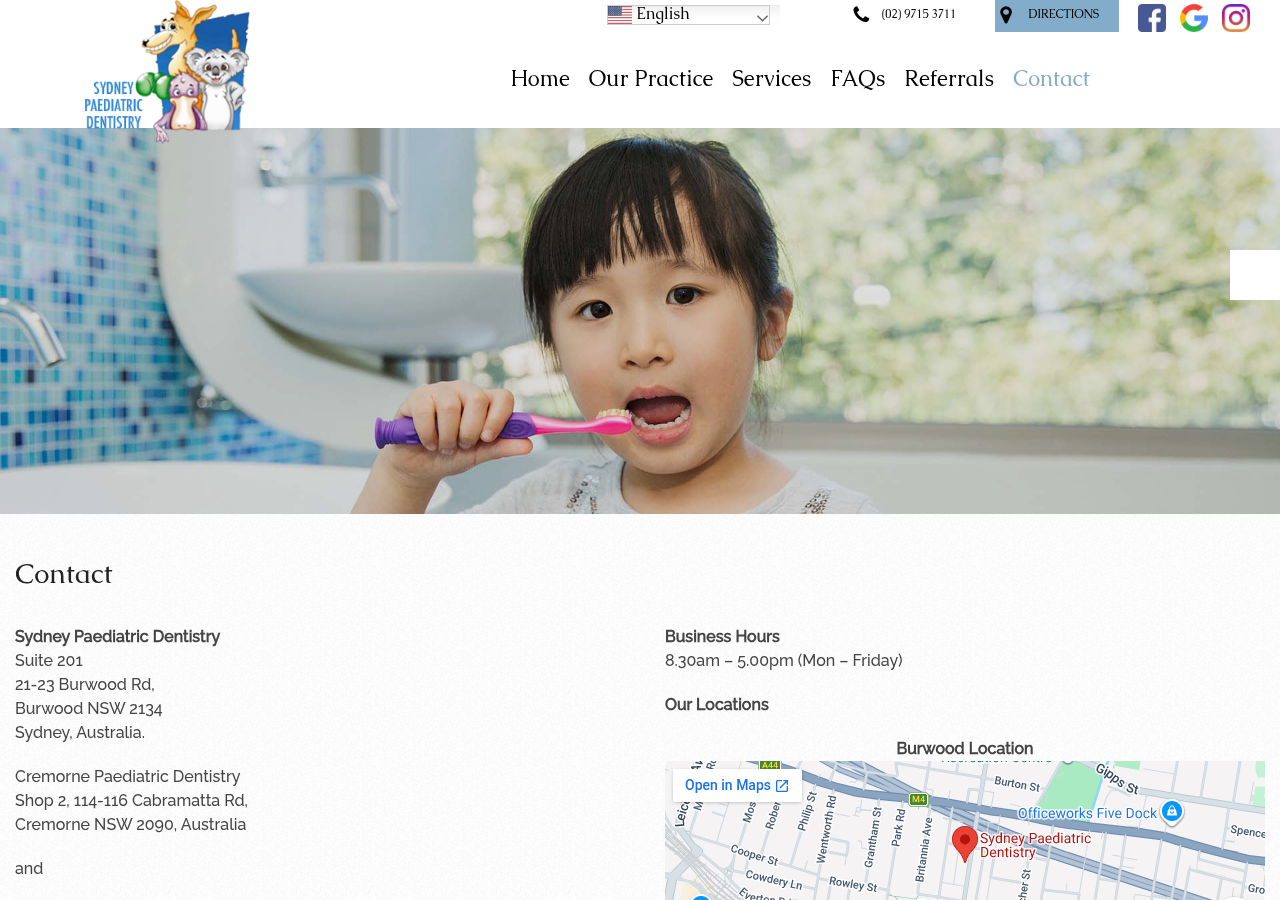 Screenshot of Paediatric Dentist Near Me - Contact Us | Sydney Paediatric DentistryAccessibility ToolsIncrease TextDecrease TextGrayscaleLinks UnderlineReadable Font