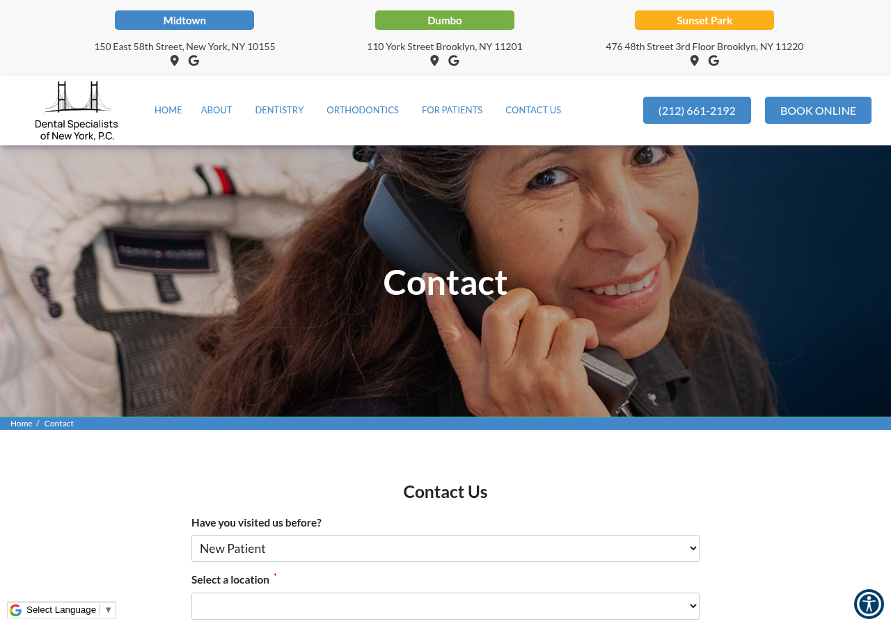 Screenshot of Contact Us | Dental Specialists of New York