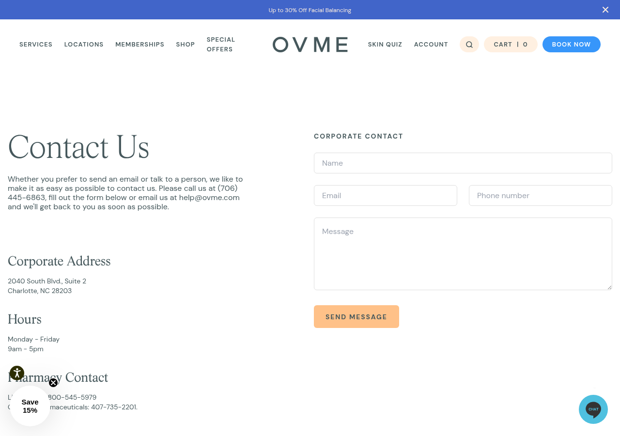 Screenshot of Corporate Contact | OVME Support & Office Information