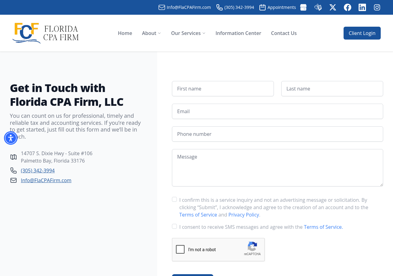 Screenshot of South Miami, Florida based Florida CPA Firm, LLC contact us, directions and map location.