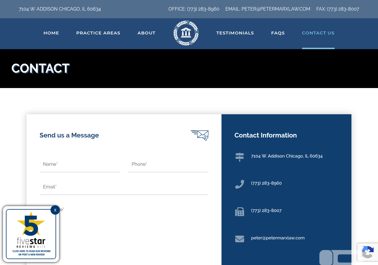 Screenshot of Contact | Residential Real Estate | Attorney Peter Marx
