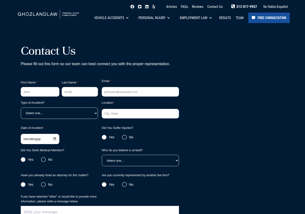 Screenshot of Contact Our Personal Injury Firm | The Ghozland Law Firm