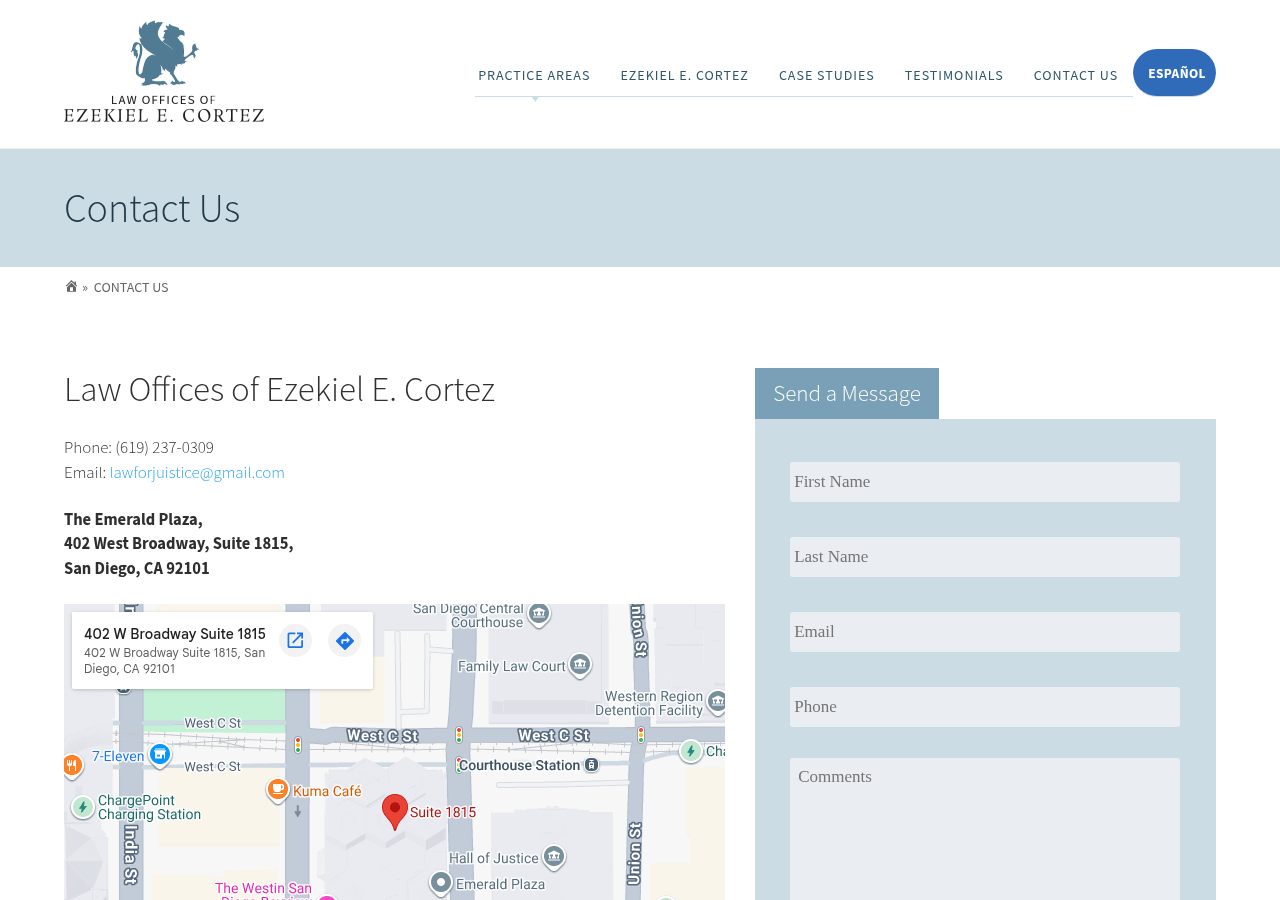 Screenshot of Contact Us - Law Offices of Ezekiel E. Cortez