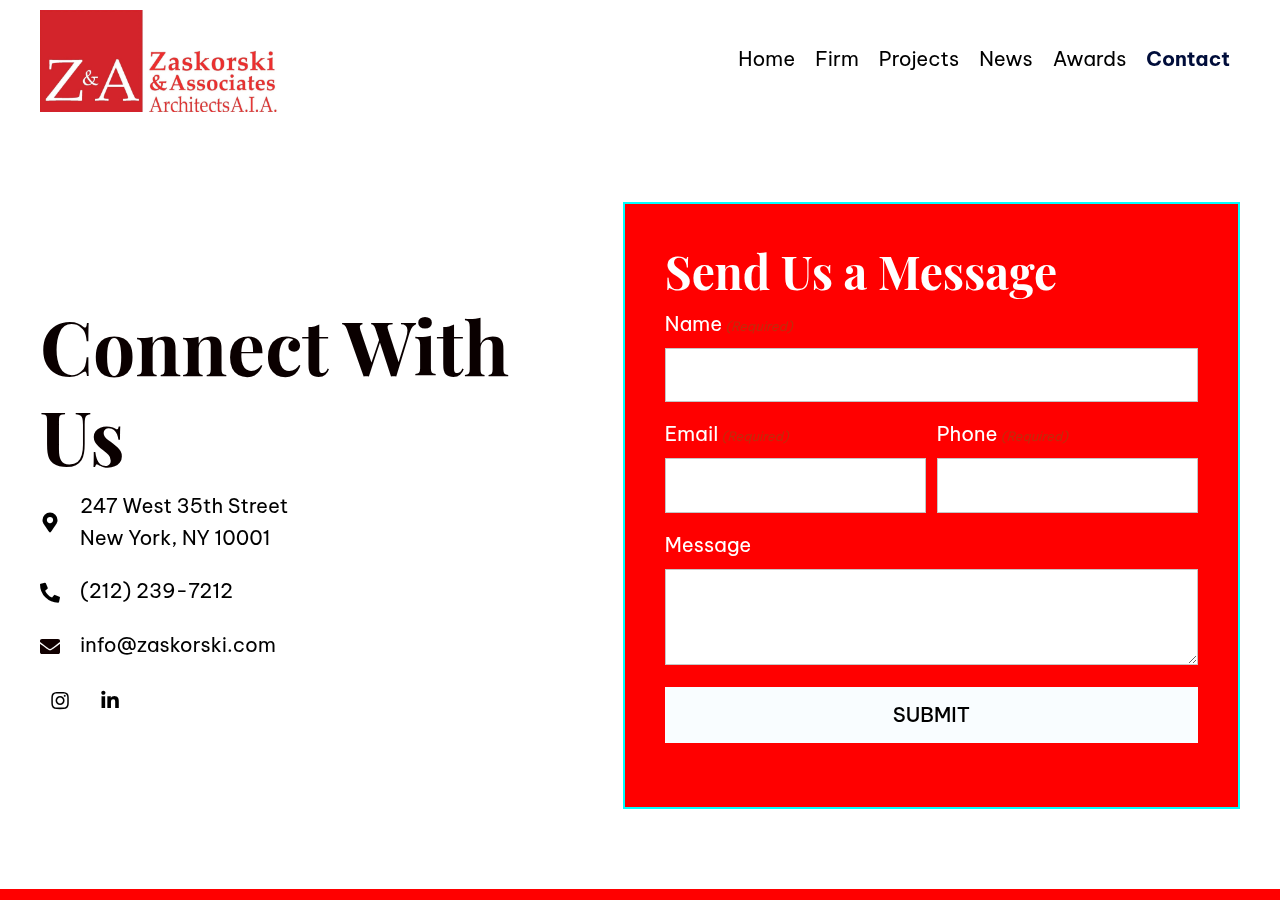 Screenshot of Contact - Zaskorski & Associates Architects, AIA, PC