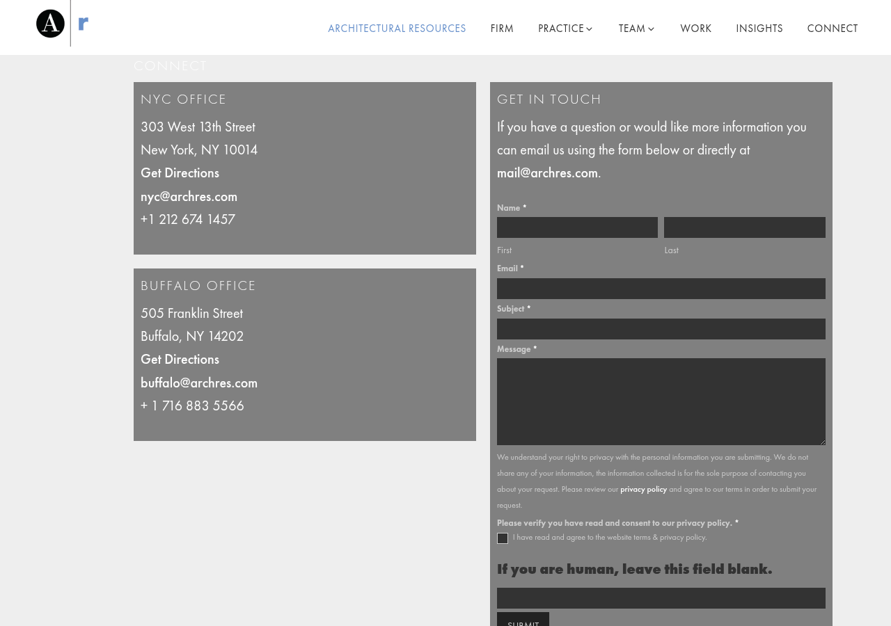 Screenshot of Contact - Architectural Resources - NY Architecture + Planning Firm