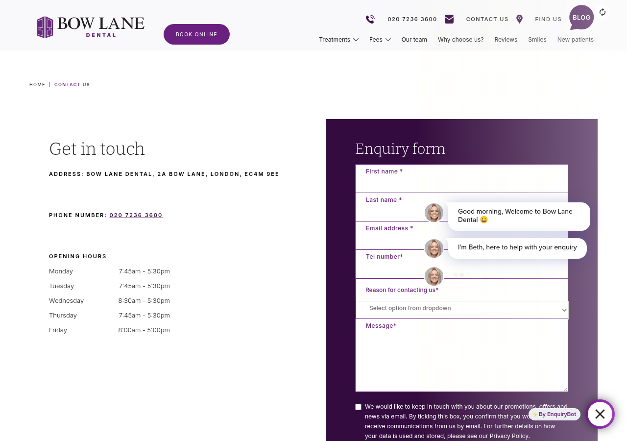 Screenshot of Contact Bow Lane for All Your Dental Care Needs