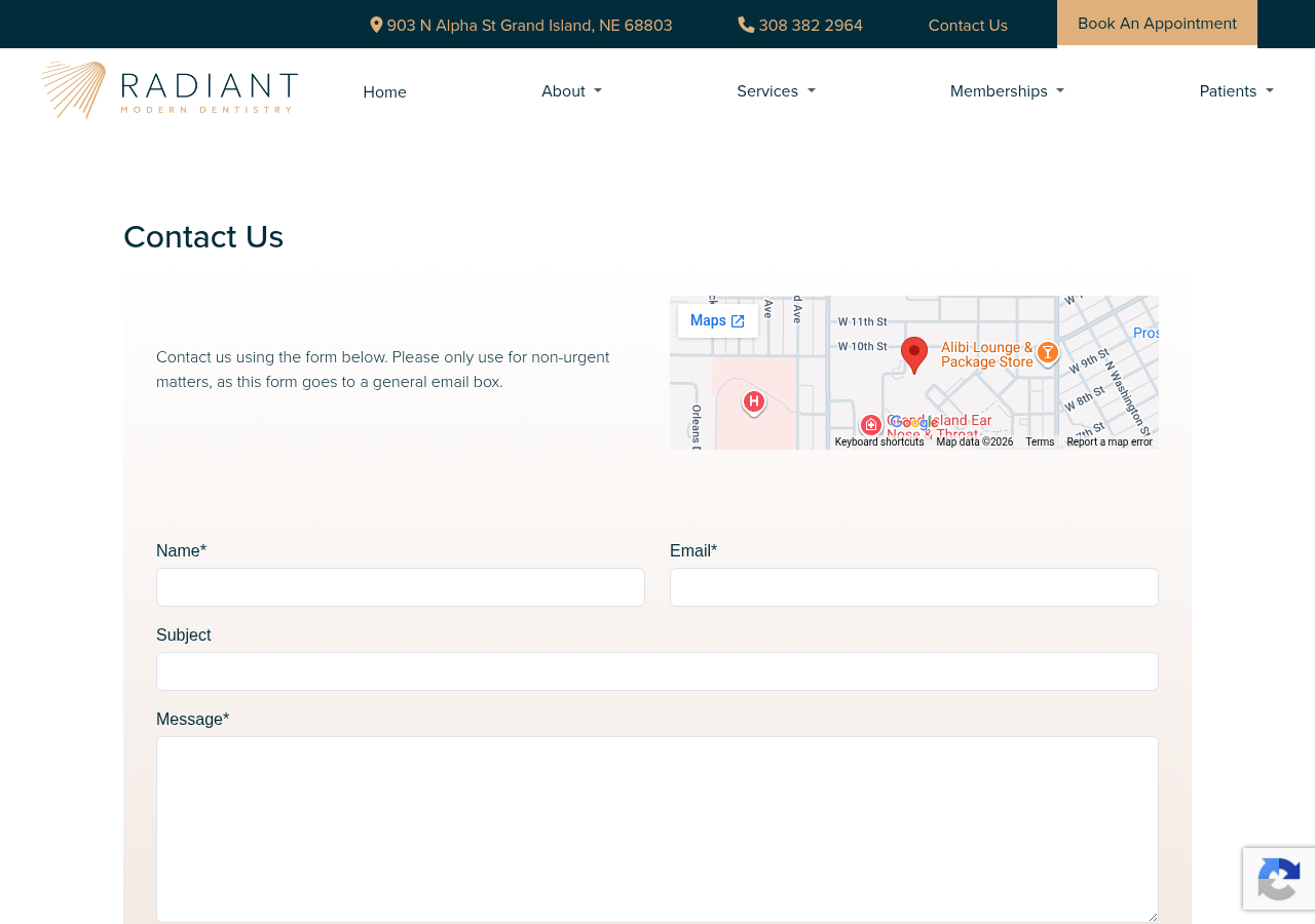 Screenshot of Contact Us | Radiant Modern Dentistry