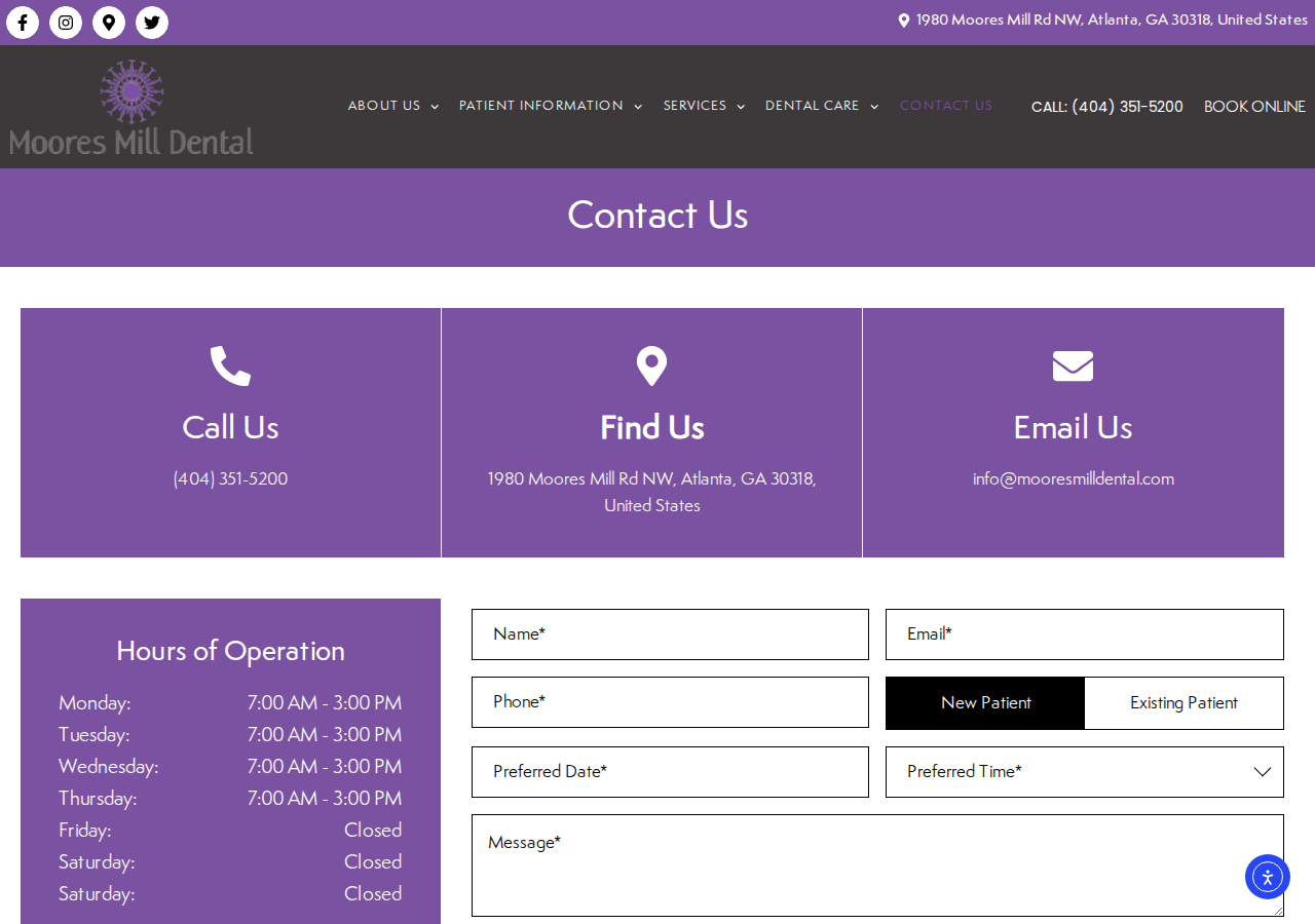 Screenshot of Contact Moores Mill Dental | Book Your Appointment Today