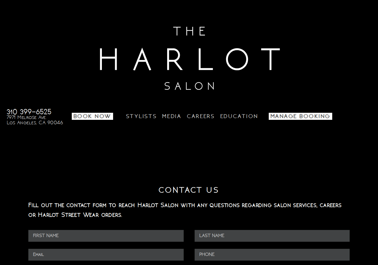 Screenshot of Contact - The Harlot Salon