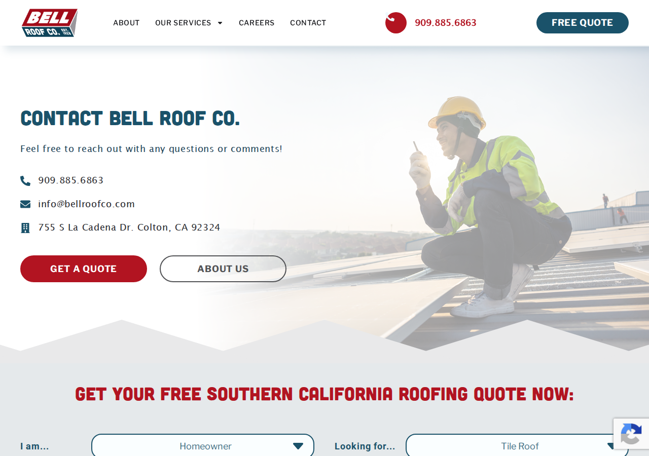 Screenshot of Contact Us! Roofing & Insulation Experts in SoCal