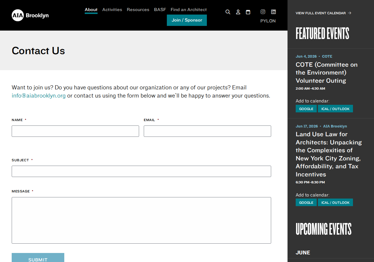 Screenshot of Contact Us | AIA Brooklyn