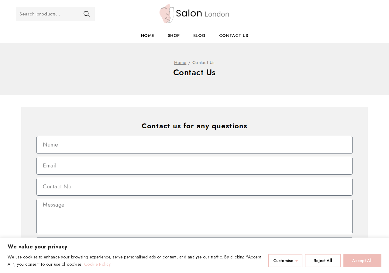 Screenshot of Contact Salon London - Reach Our Beauty Store TeamSearchAccountToggle MenuToggle MenuShopping CartSearchToggle Menu CloseScroll to topScroll to topToggle Menu Close