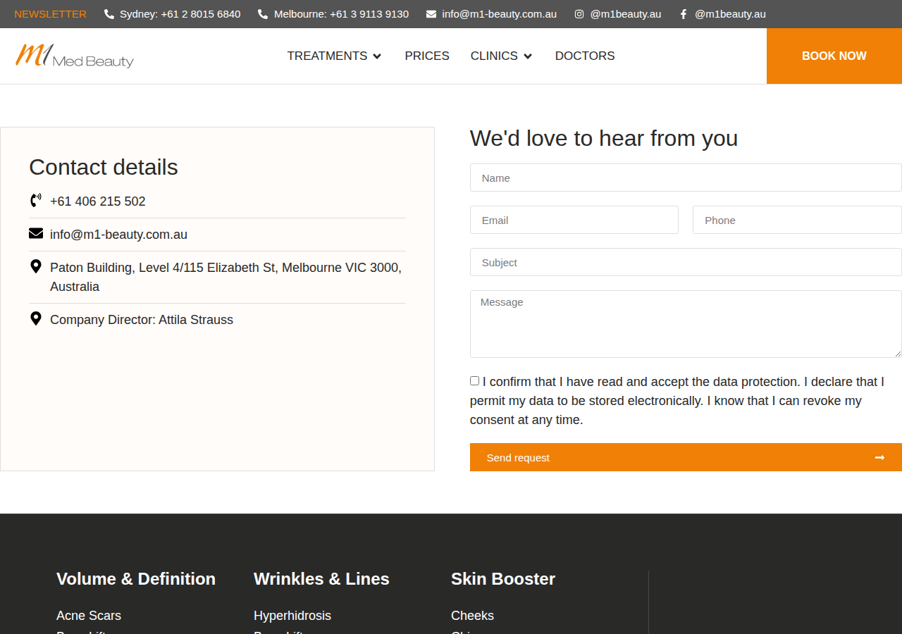 Screenshot of Contact - M1 Med Beauty Australia