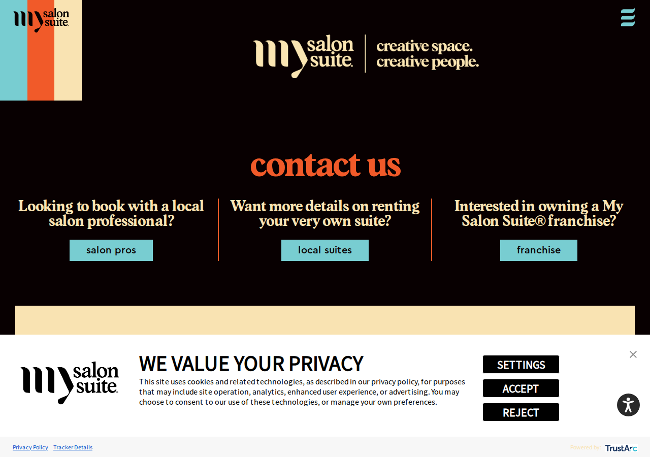Screenshot of Contact Us For More Information | MY SALON Suite