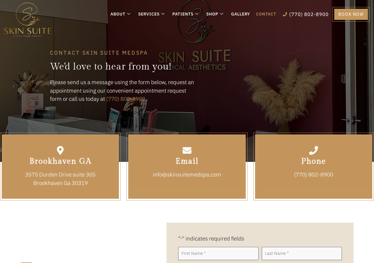 Screenshot of Contact Us - Skin Suite Medspa in Brookhaven and Atlanta GA