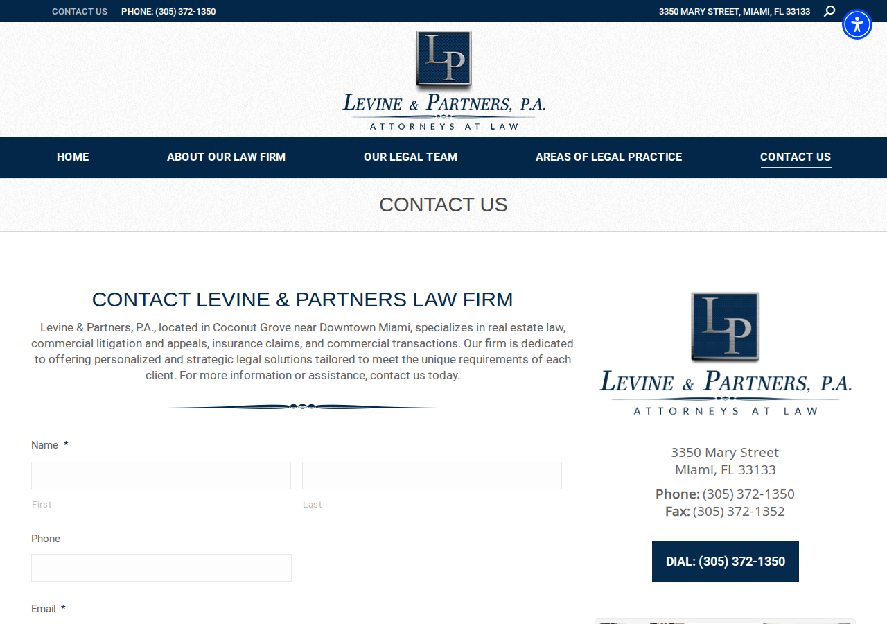 Screenshot of CONTACT US - Levine & Partners Law Firm in Miami