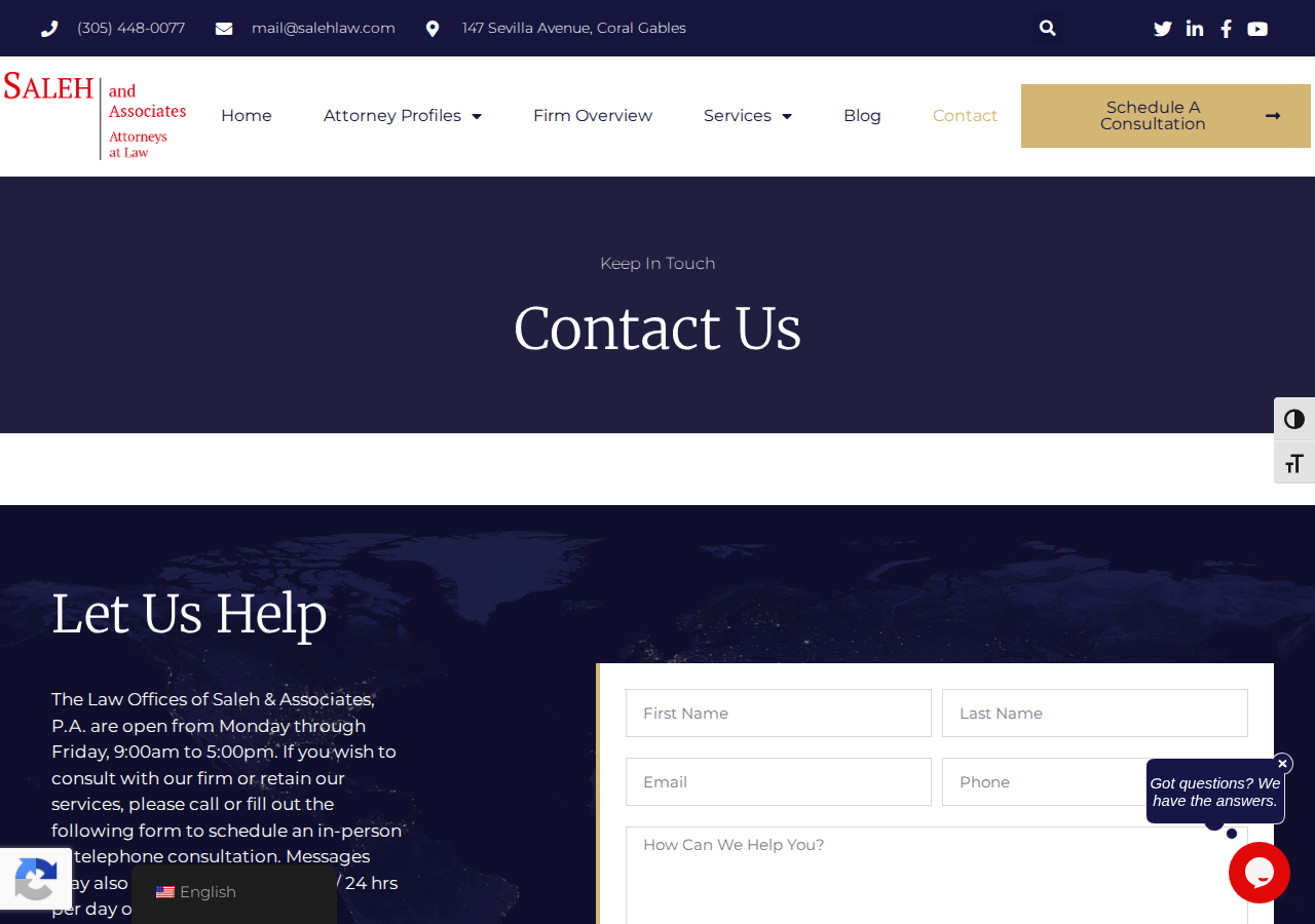 Screenshot of Contact - Saleh & Associates | Immigration Law | Visa | Residency | Lawyer