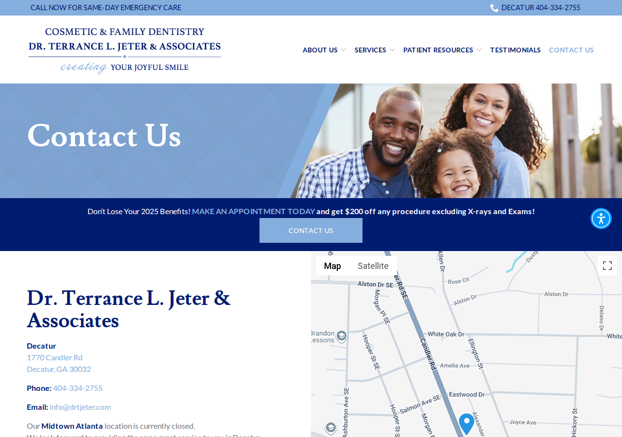 Screenshot of Contact Us | Dr. Terrance L. Jeter & Associateschevron-leftchevron-rightchevron-upchevron-rightchevron-leftarrow-backstarphonequotecheckbox-checkedsearchwrenchinfoshieldplayconnectionmobilecoin-dollarspoon-knifeticketpushpinlocationgiftfirefeedbubbleshomeheartcalendarprice-tagcredit-cardclockenvelopfacebookinstagramtwitteryoutubepinterestyelpgoogleredditlinkedinenvelopebbbpinteresthomeadvisorangiesfacebooktwitter