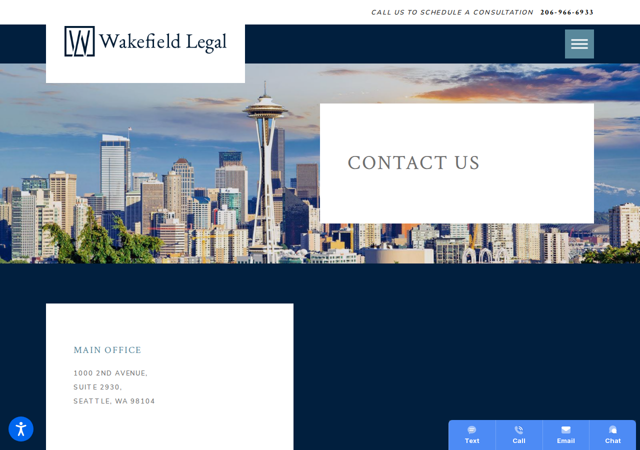 Screenshot of Contact Us | Wakefield Legal, PLLC