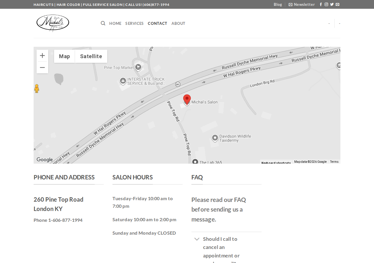 Screenshot of Contact - Michal's Salon