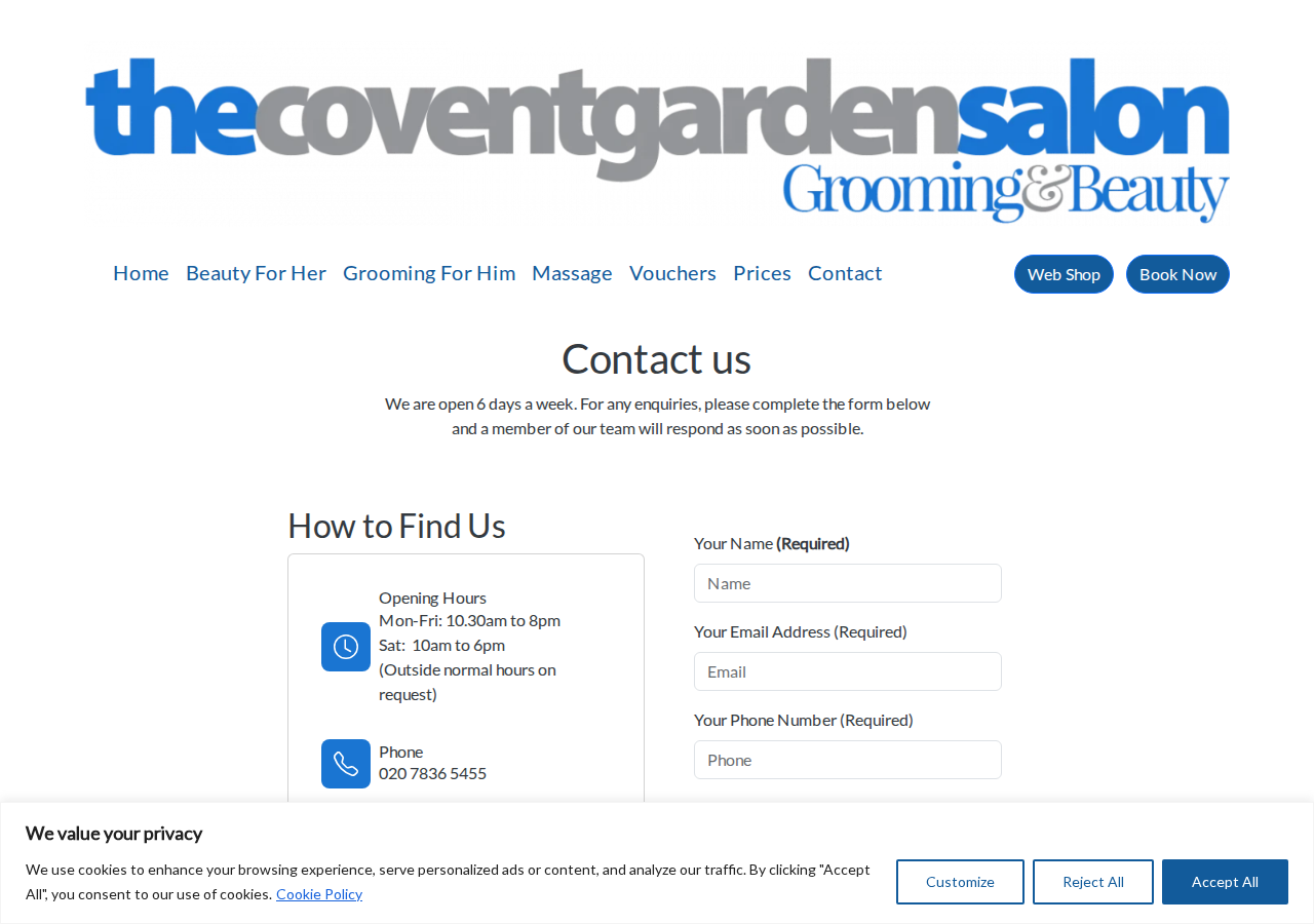 Screenshot of Contact Us | The Covent Garden Salon